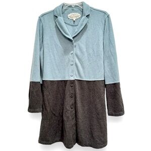 Citron Bleu Size Large Long Sleeve Color-block Button Up Sweater w/Pockets